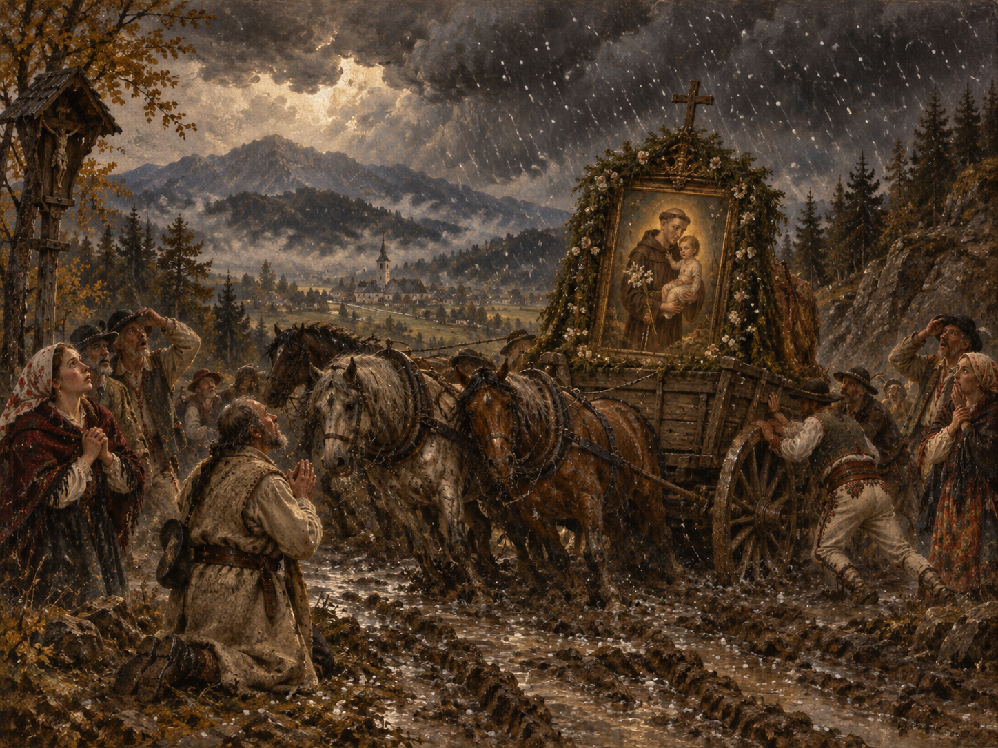 Ilustracja do legendy X: Obraz Świętego Antoniego. Łopuszna · wóz, którego nie potrafi ruszyć żaden koń