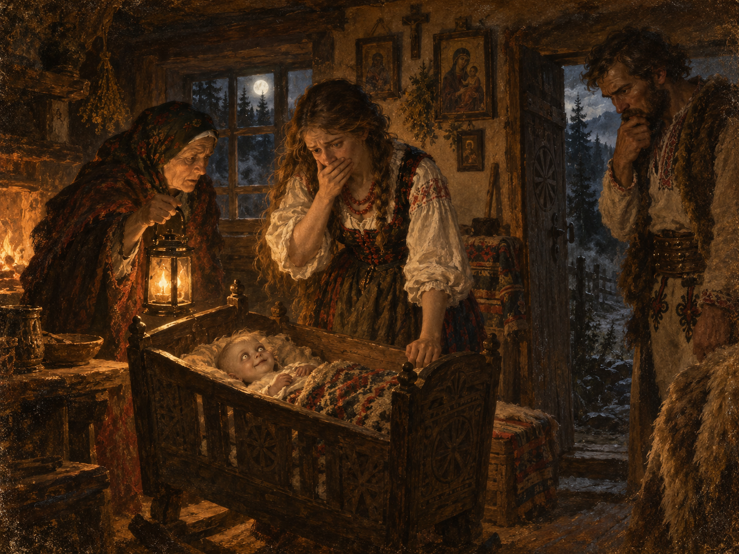 Ilustracja do legendy II: Dziecko dziwożony. Łopuszna · dziecko, które nagle przestaje być znajome
