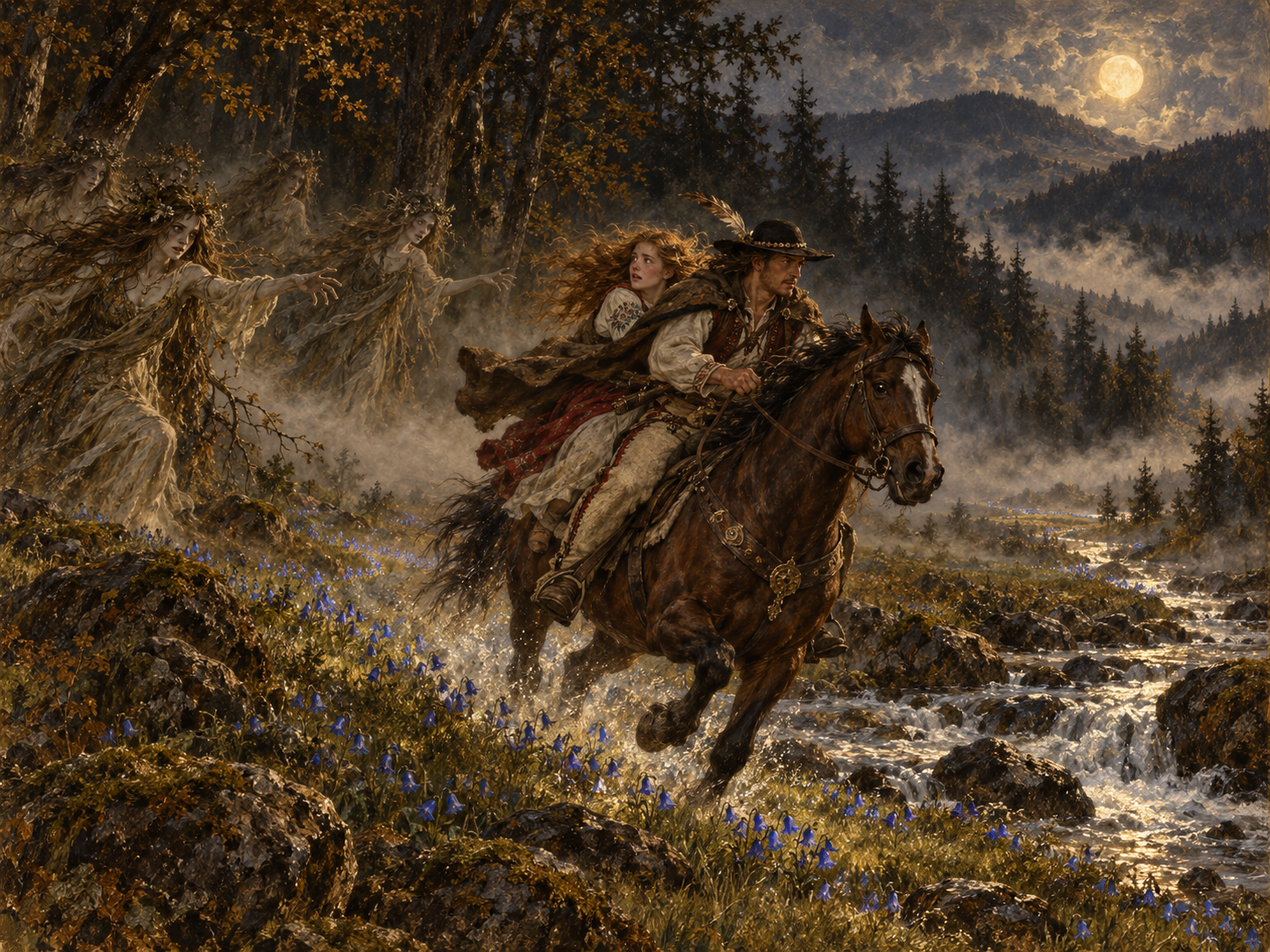Ilustracja do legendy III: Dziewczyna znad Łopuszanki. Łopuszna i Gorce · ucieczka, w której najważniejszy trop rośnie na łące