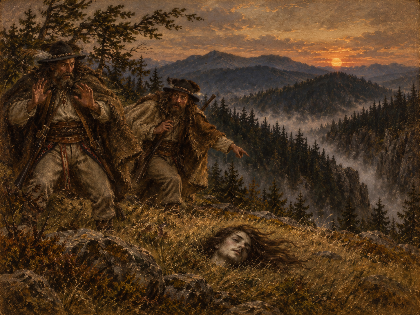 Ilustracja do legendy VIII: Głowa z Jaworzyny Kamienickiej. Jaworzyna Kamienicka · zbrodnia, której góra nie chce ukryć